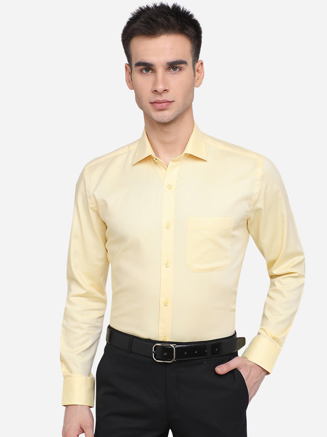 

JADE BLUE Men Yellow Cotton Formal Shirt