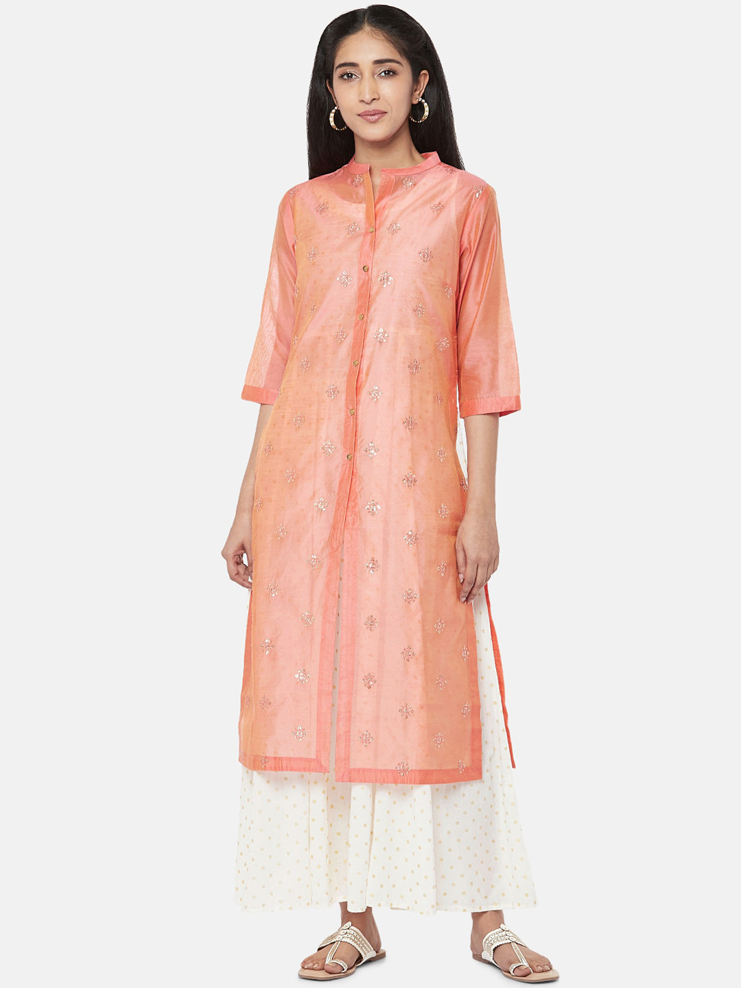 

RANGMANCH BY PANTALOONS Pink & White A-Line Layered Maxi Dress