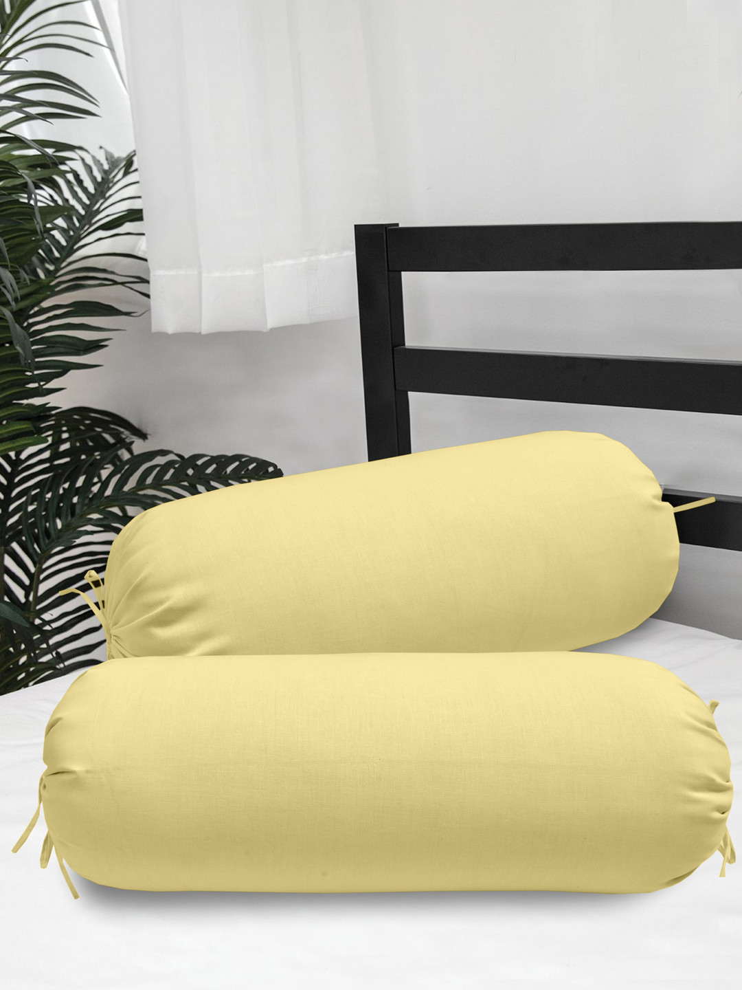 

Clasiko Set Of 2 Yellow Solid Cotton 300 TC Bolster Covers