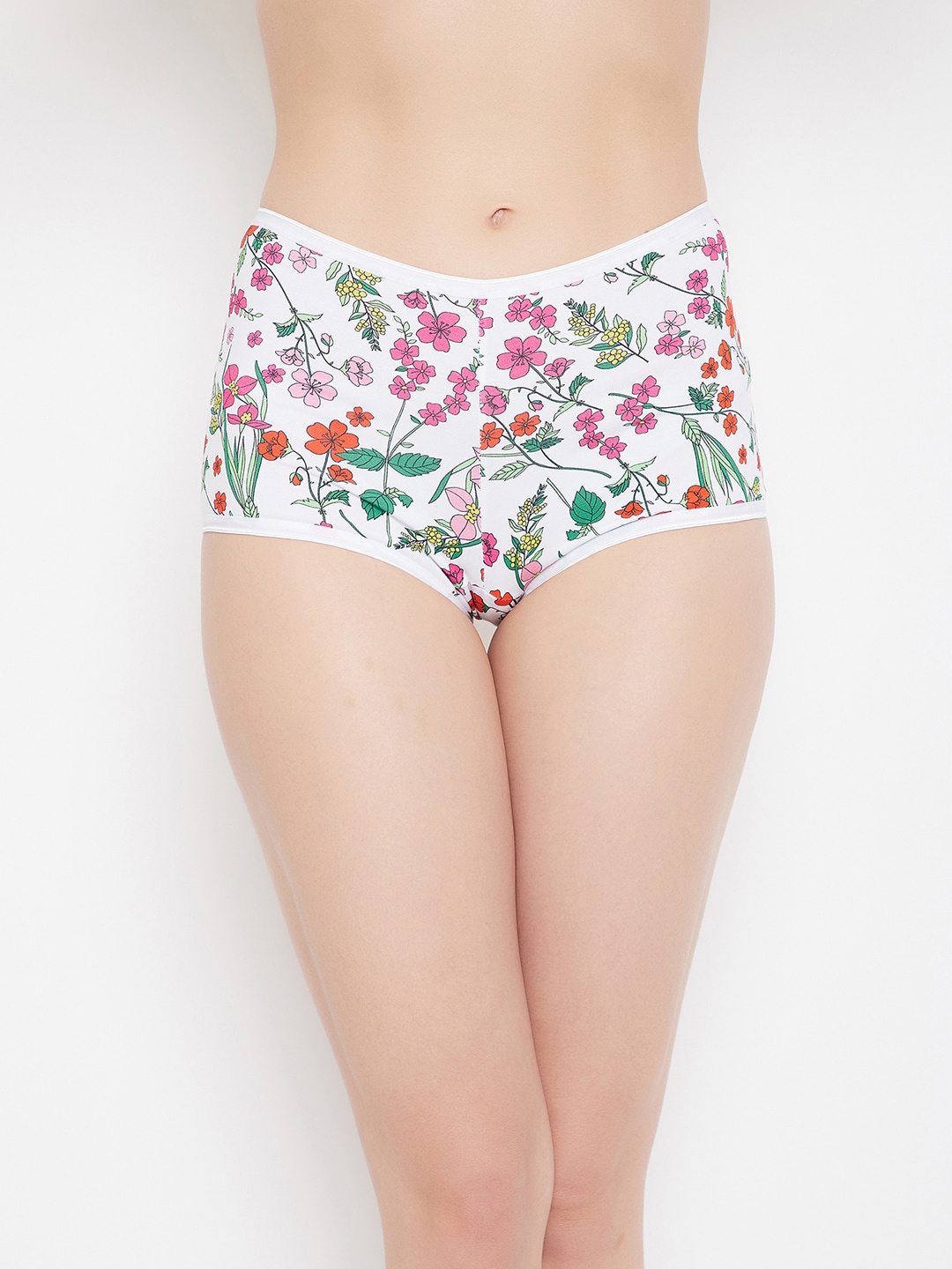 

Clovia Women White & Pink Floral Print Boyshorts Briefs PN2260G18S