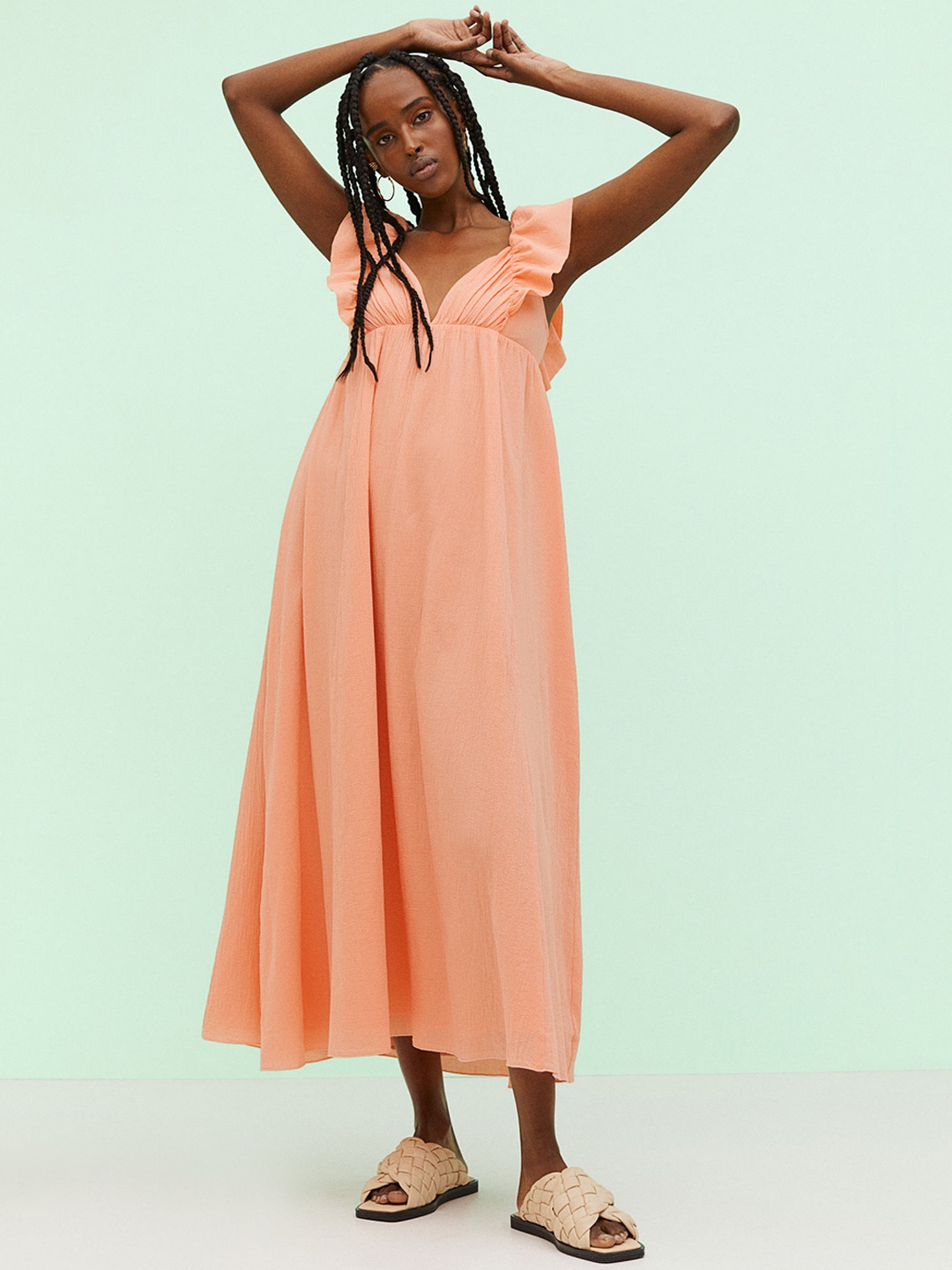 

H&M Women Orange Solid Cotton Dress