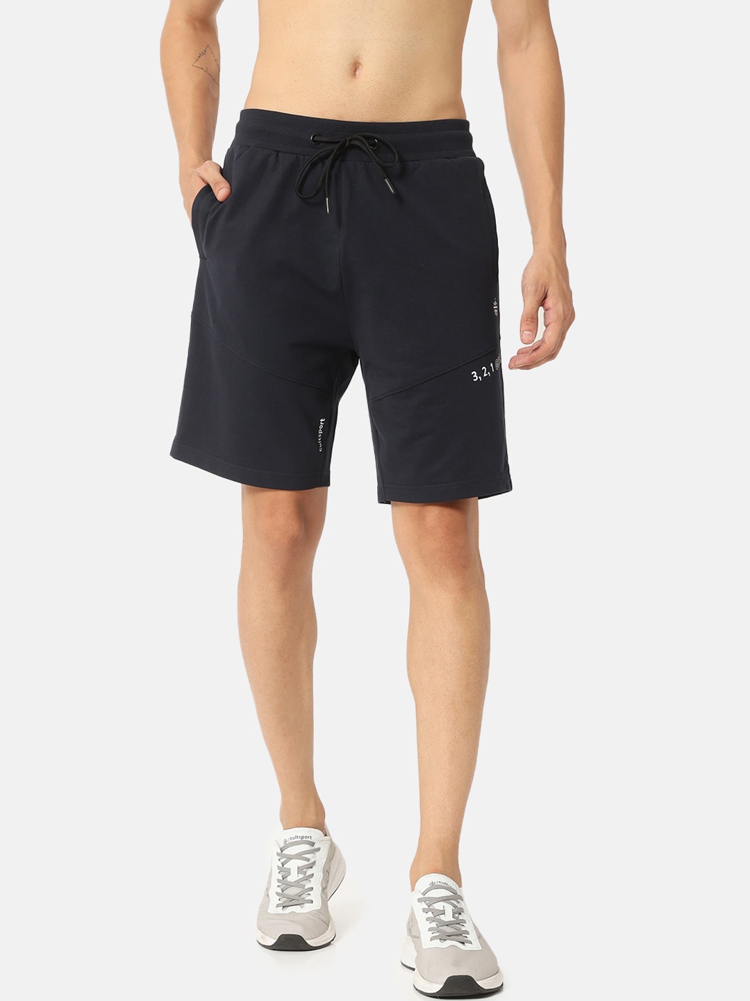 

Cultsport Men Navy Blue Typography Printed Mid-Rise Training or Gym Sports Shorts