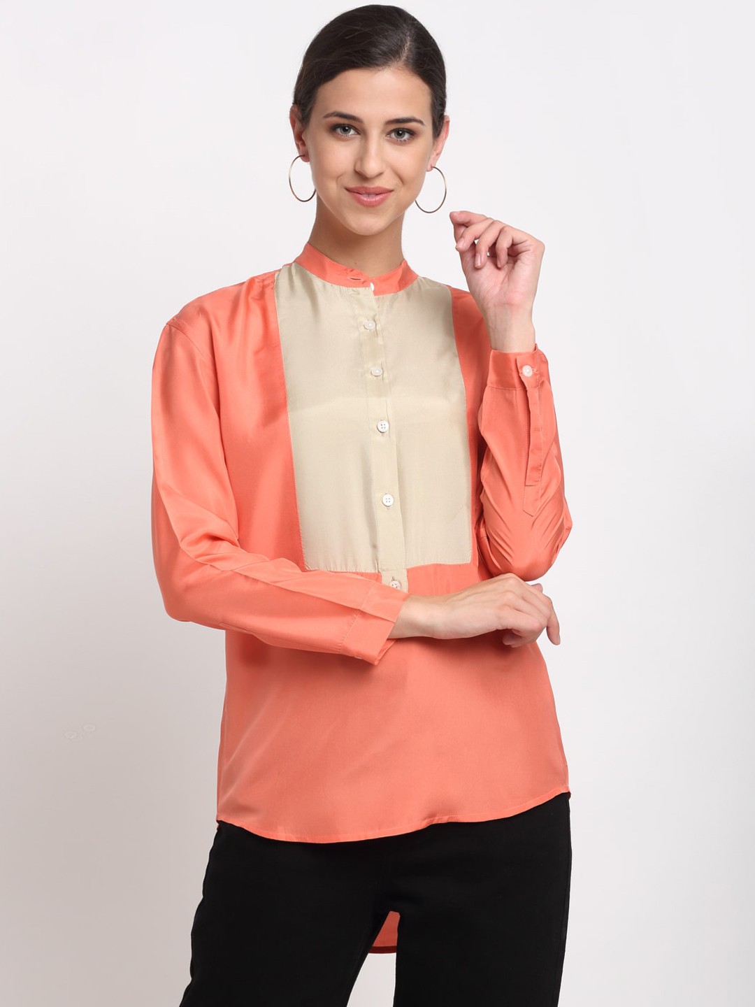 

Bhaane Women Peach Colourblocked Casual Shirt