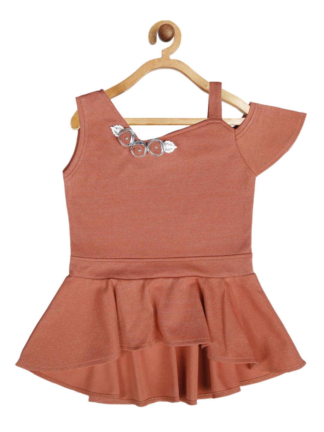 

Tiny Girl RustBrown One Shoulder Peplum Top, Rust