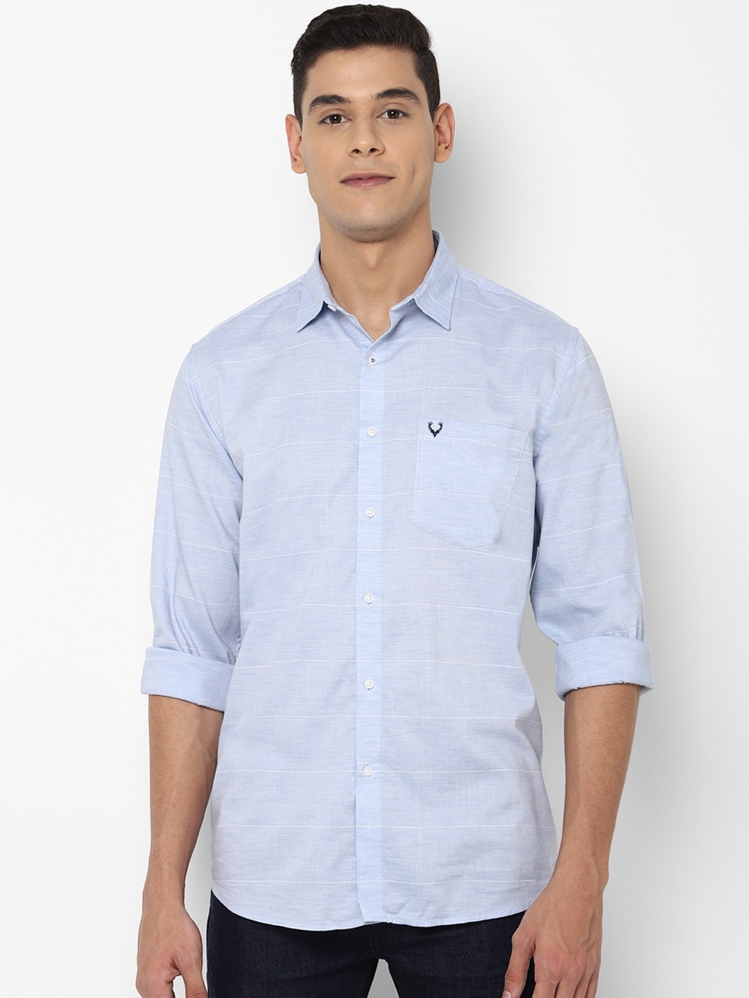 

Allen Solly Men Blue Solid Slim-Fit Cotton Casual Shirt