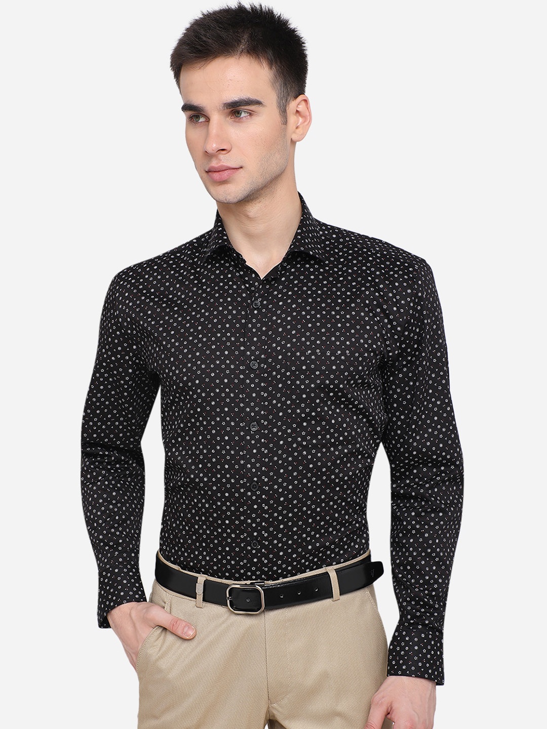 

JADE BLUE Men Black Printed Cotton Formal Shirt