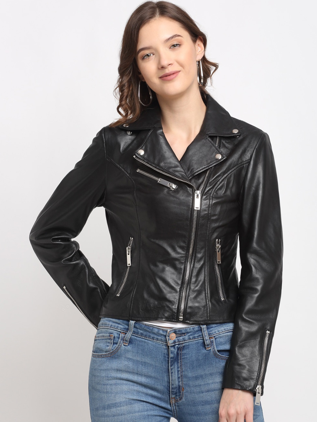 

Teakwood Leathers Women Black Leather Lightweight Crop Biker Jacket