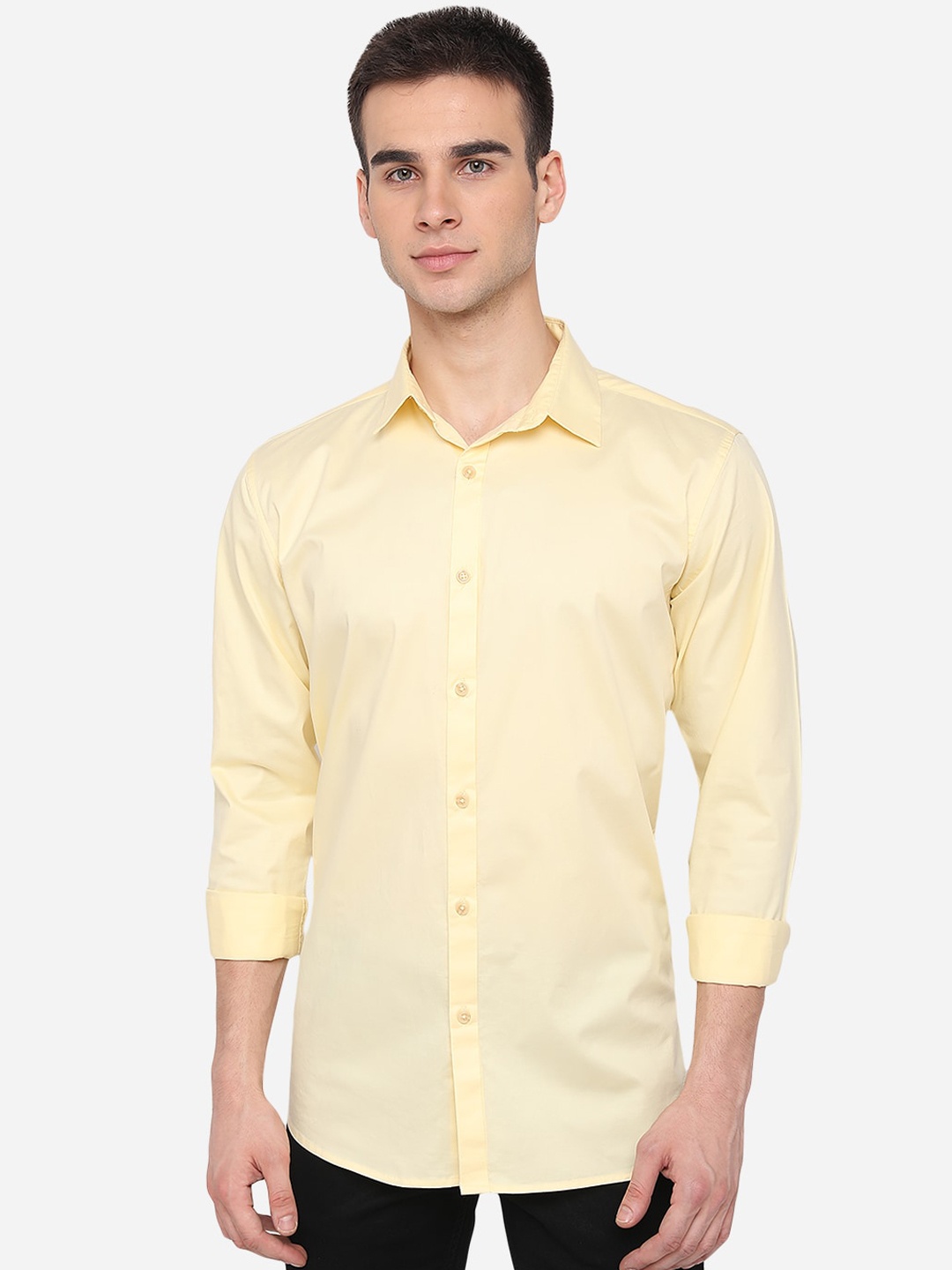

JADE BLUE Men Light Yellow Slim Fit Solid Casual Shirt
