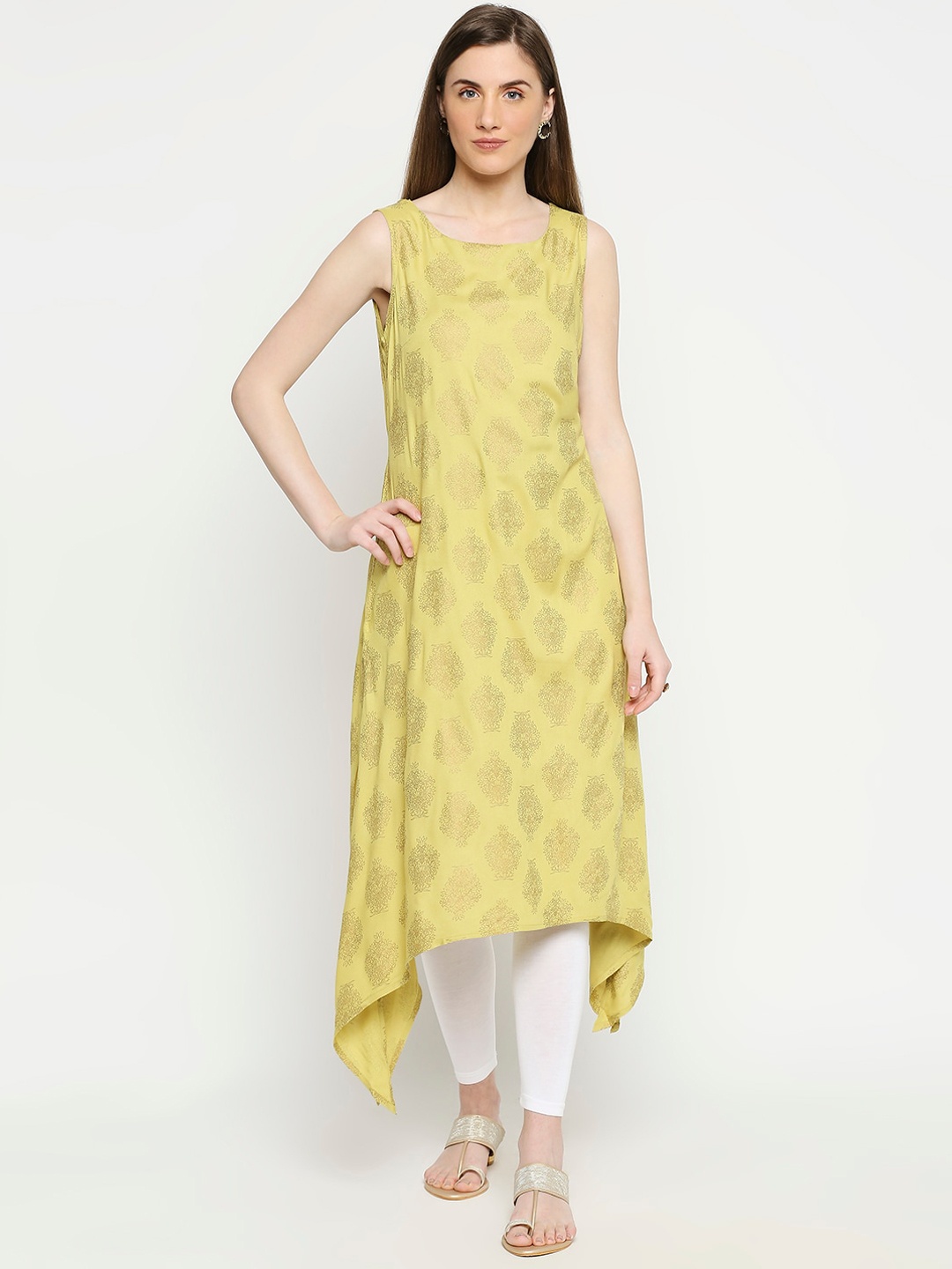 

RANGMANCH BY PANTALOONS Women Lime Green Ethnic Motifs Kurta