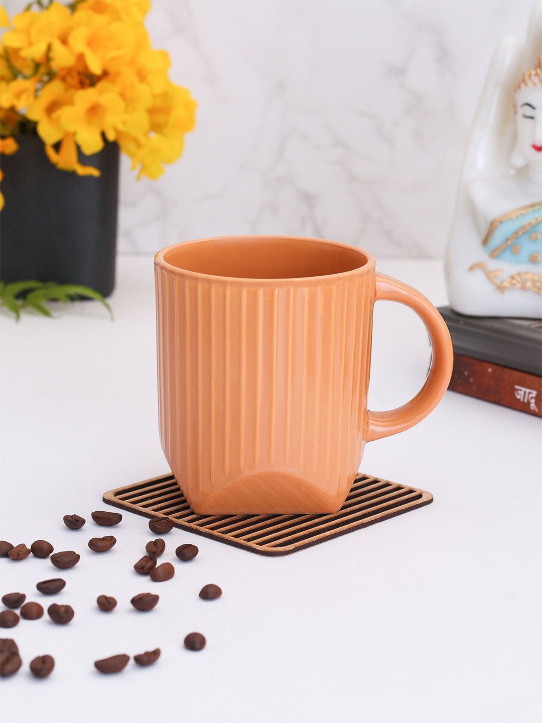 

CLAY CRAFT Peach-Coloured Textured Ceramic Mugs Set