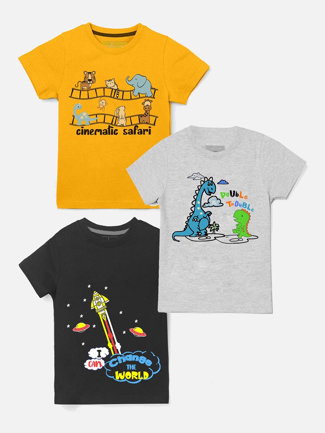 

Naughty Ninos Boys Pack Of 3 Melange Printed T-shirt, Yellow