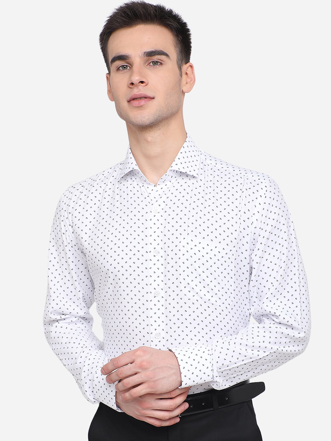 

JADE BLUE Men White Floral Printed Cotton Formal Shirt