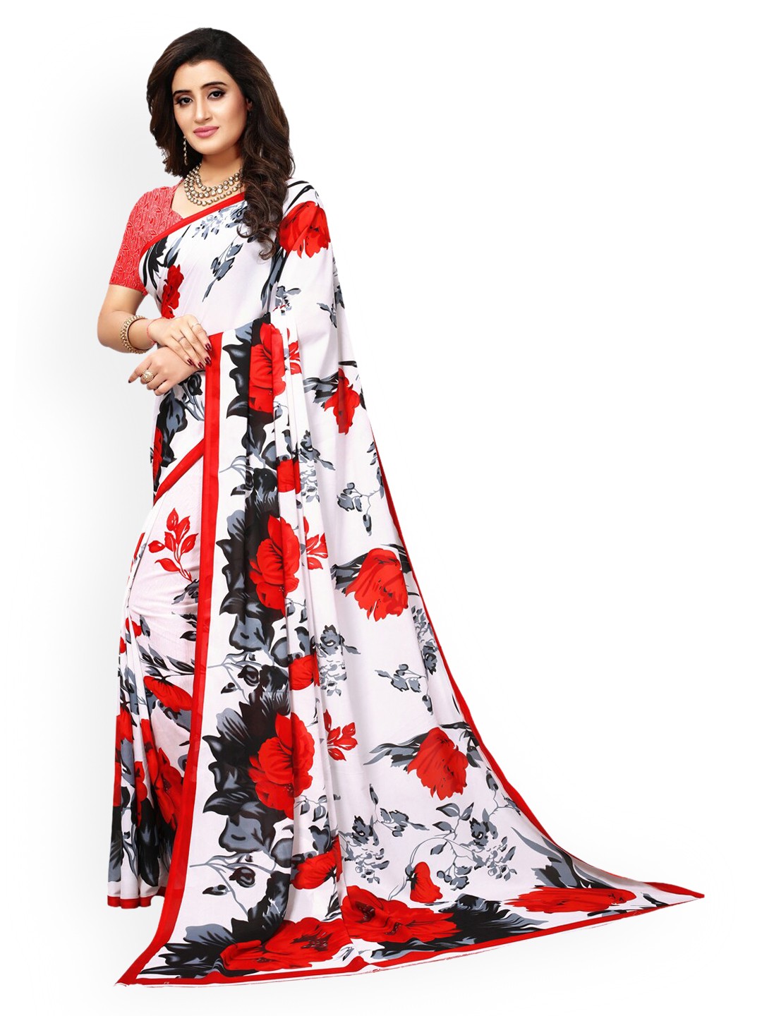 

KALINI White Sequinned Pure Georgette Saree