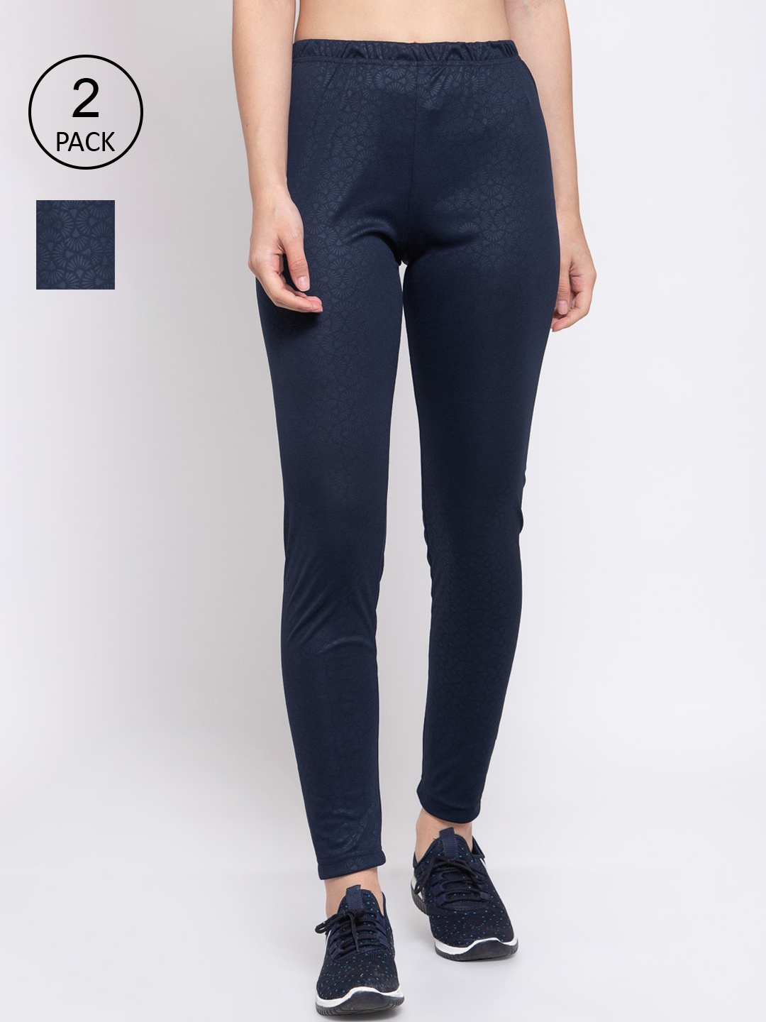 

KLOTTHE Women Pack Of 2 Blue Self-Design Ankle-Length Leggings