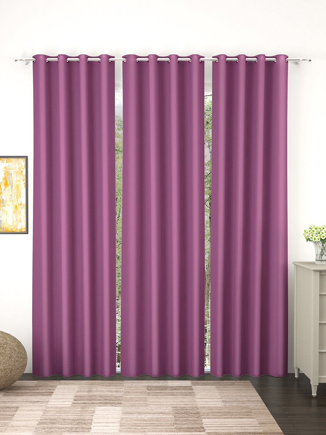 

Story@Home Faux Silk Solid Solid 300GSM Lavender Room Darkening Blackout Long Door Curtain - Set Of 3