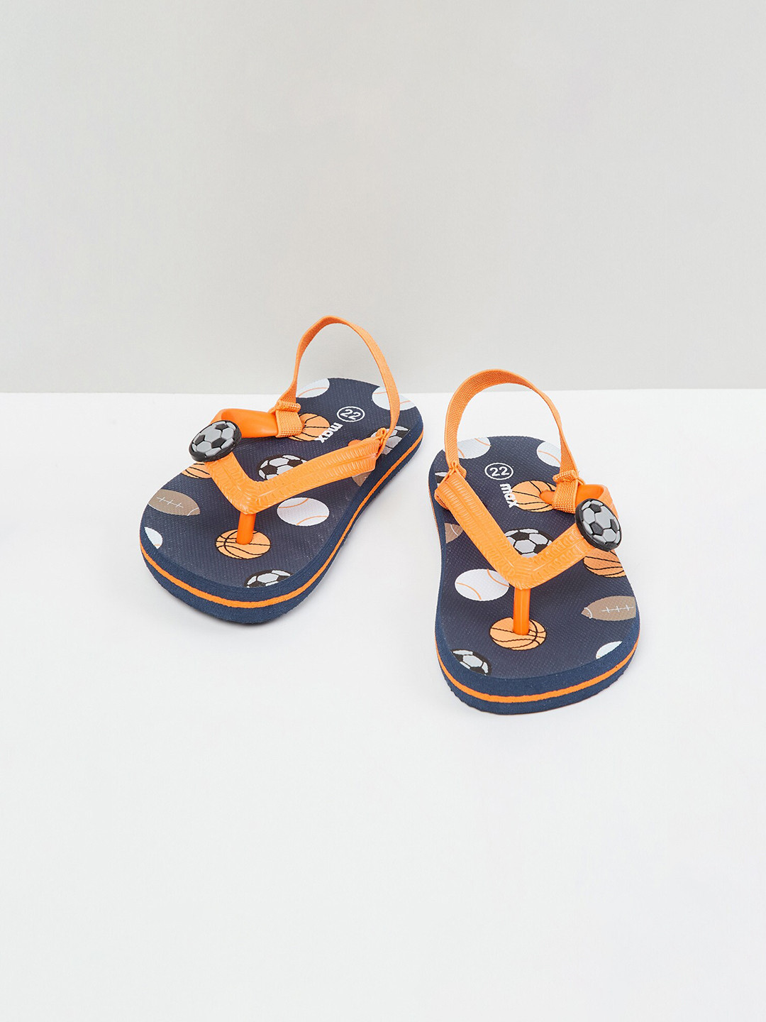 

max Boys Orange & Navy Blue Printed Thong Flip-Flops