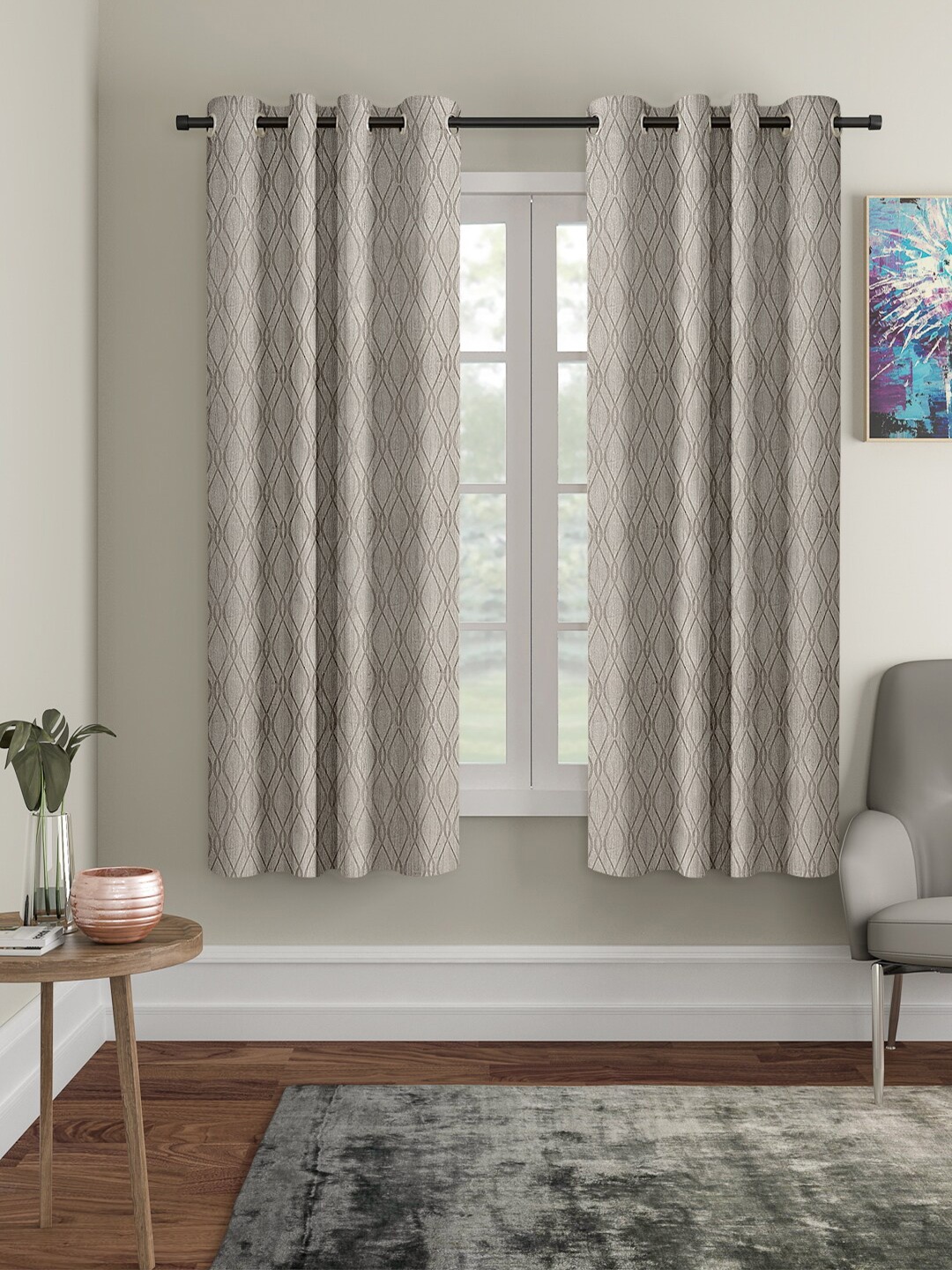 

Cortina Grey Set of 2 Geometric Printed Window Curtains