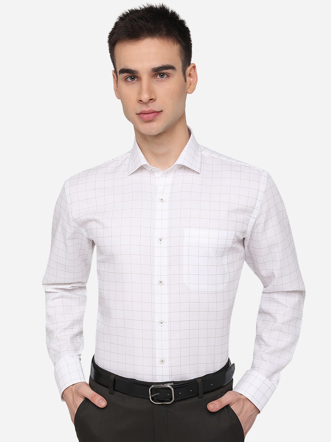 

JADE BLUE Men White Windowpane Checks Checked Formal Shirt