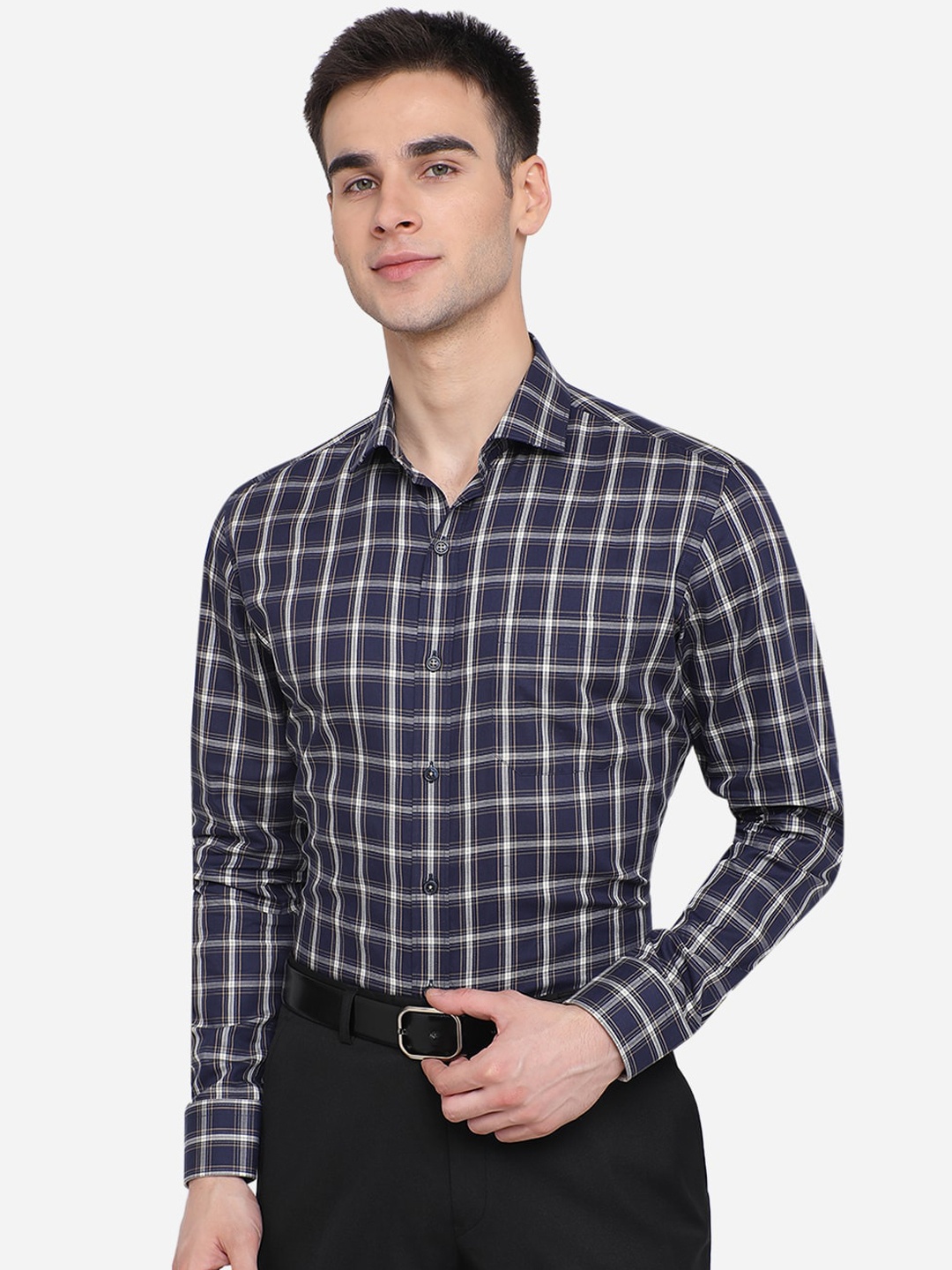 

JADE BLUE Men Blue Slim Fit Tartan Checks Checked Formal Shirt