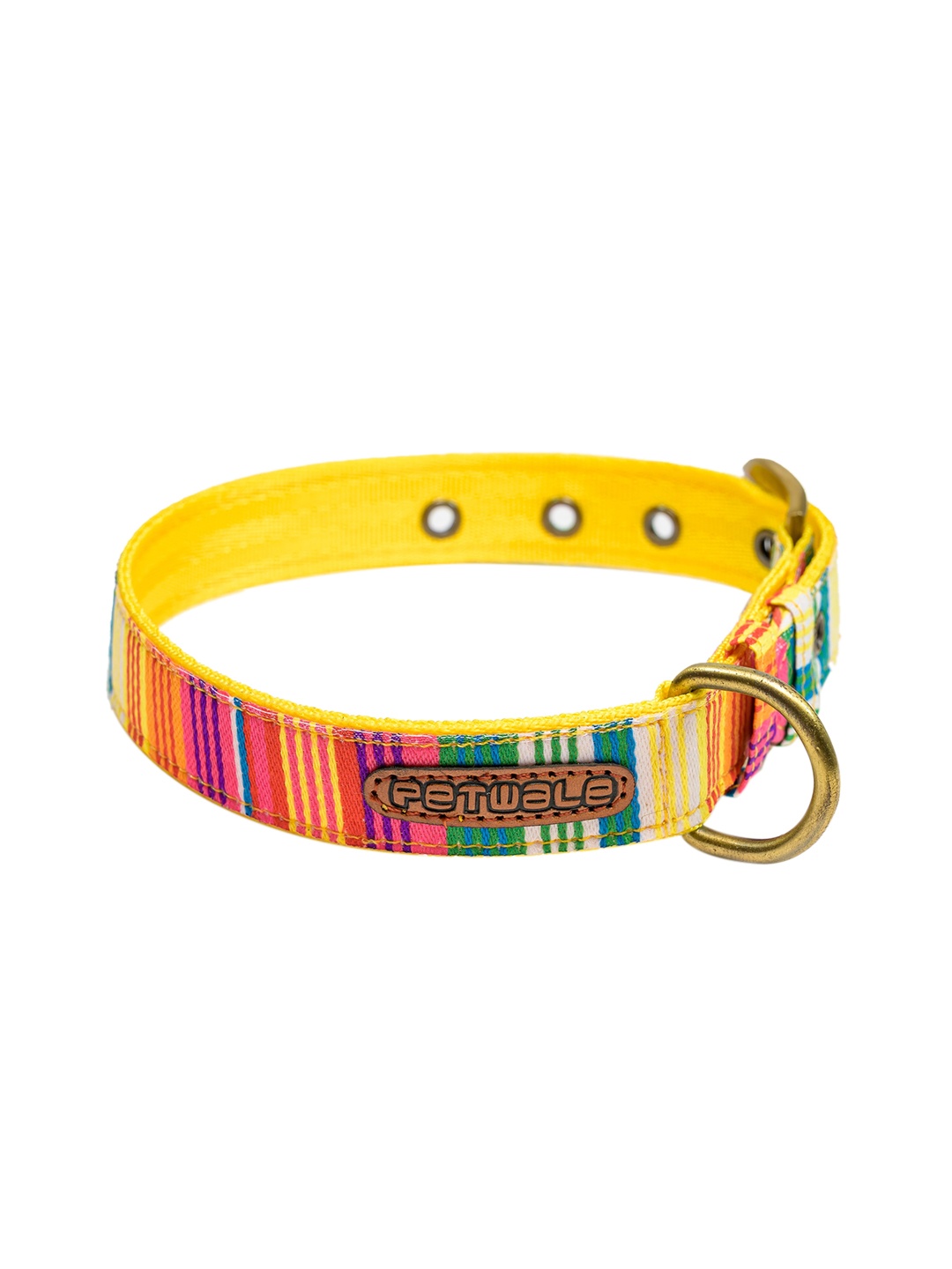 

PETWALE Yellow & Pink Striped Dog Belt Collar