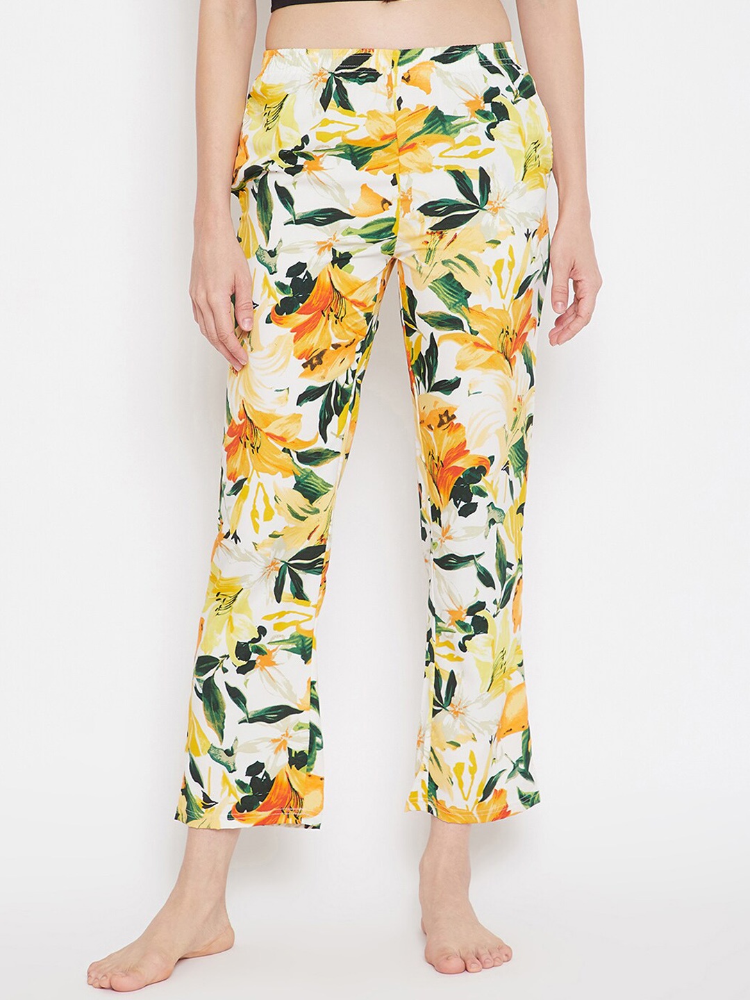 

Clovia Women Cream-Coloured & Yellow Floral Printed Lounge Pants