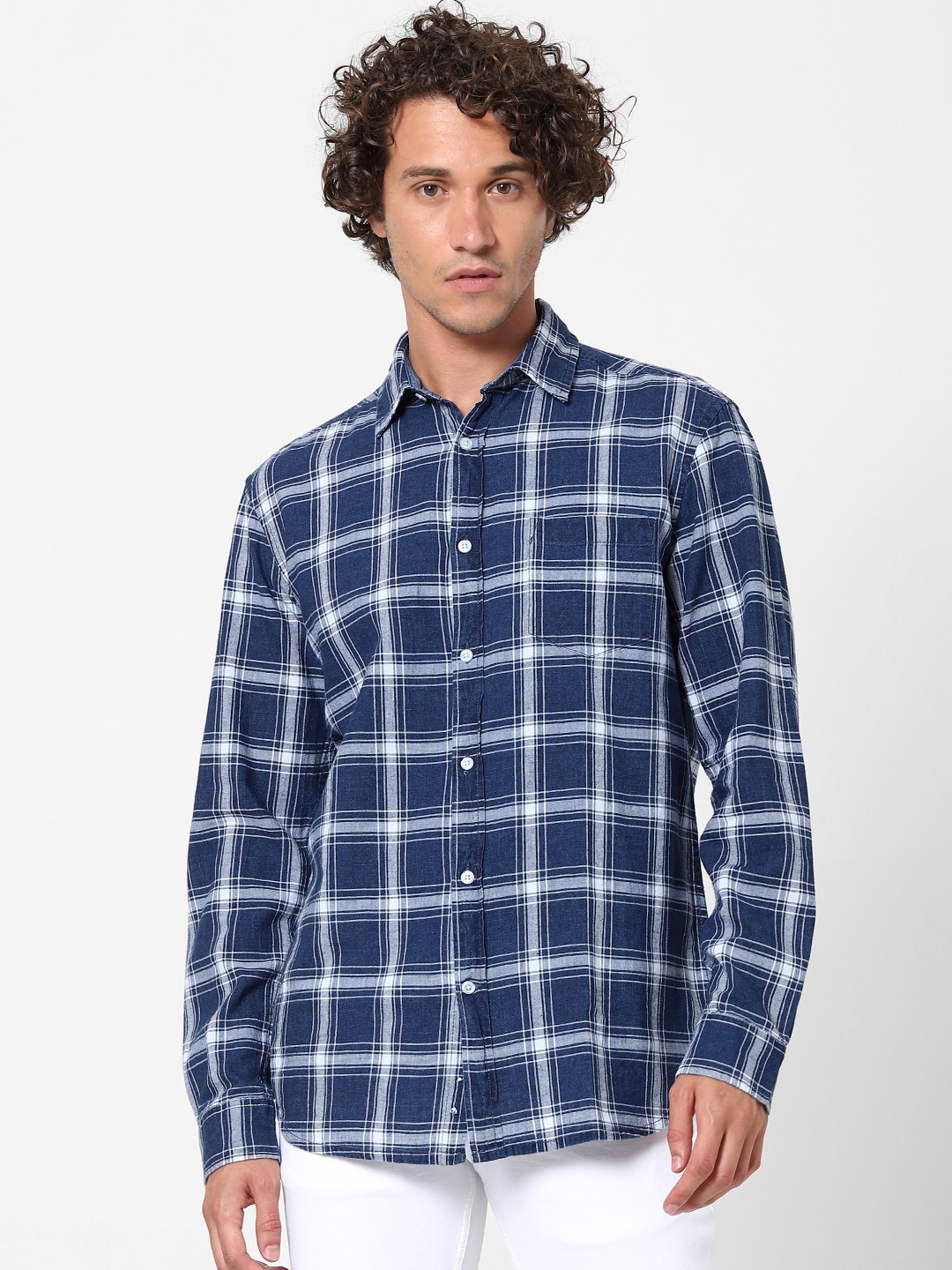 

Celio Men Navy Blue Checked Casual Shirt
