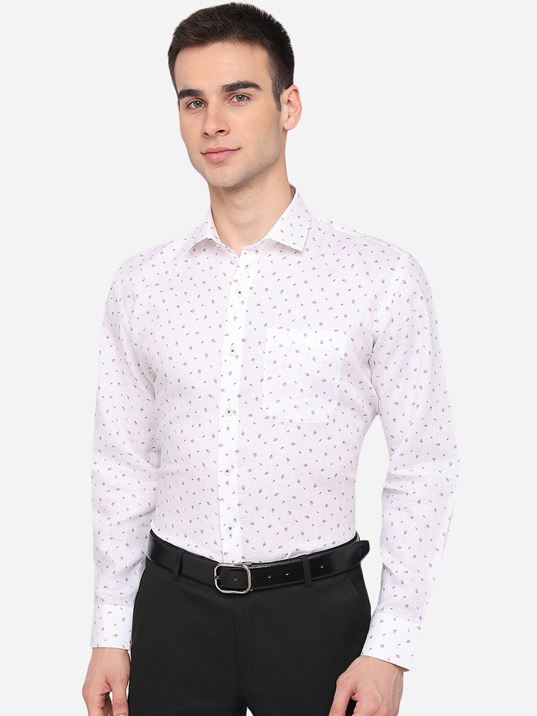 

JADE BLUE Men White Printed Formal Shirt