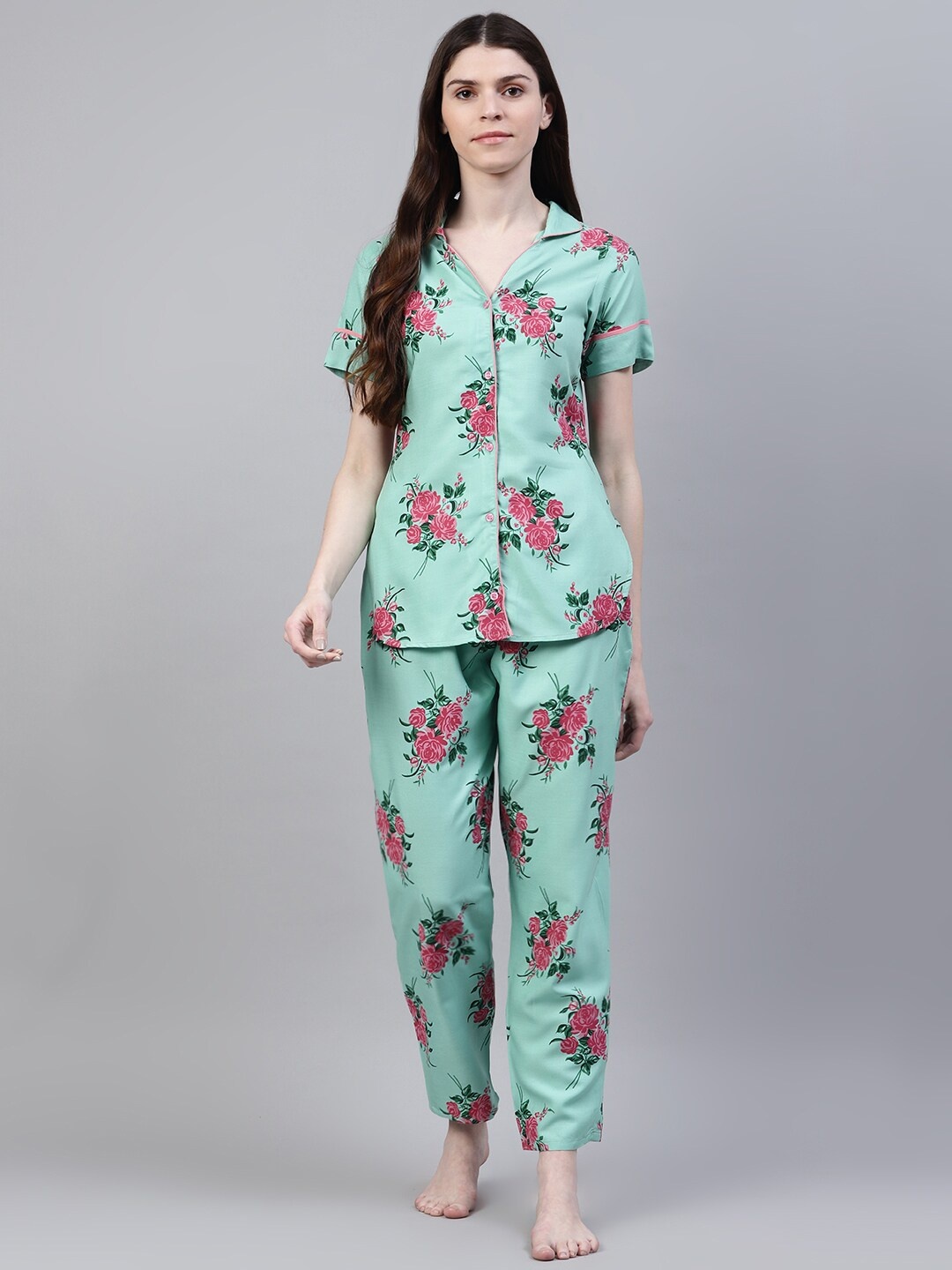 

Stylum Women Green & Pink Printed Night suit