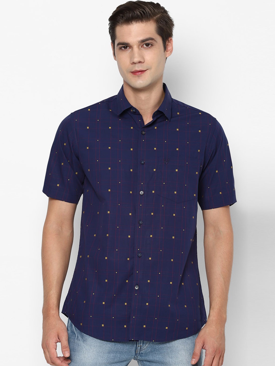 

Allen Solly Men Navy Blue Slim Fit Printed Cotton Casual Shirt