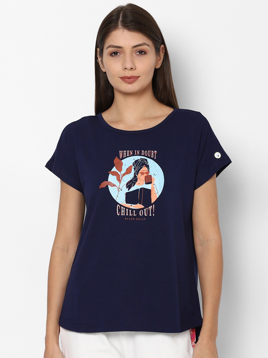 

Allen Solly Woman Navy Blue Typography Printed T-shirt