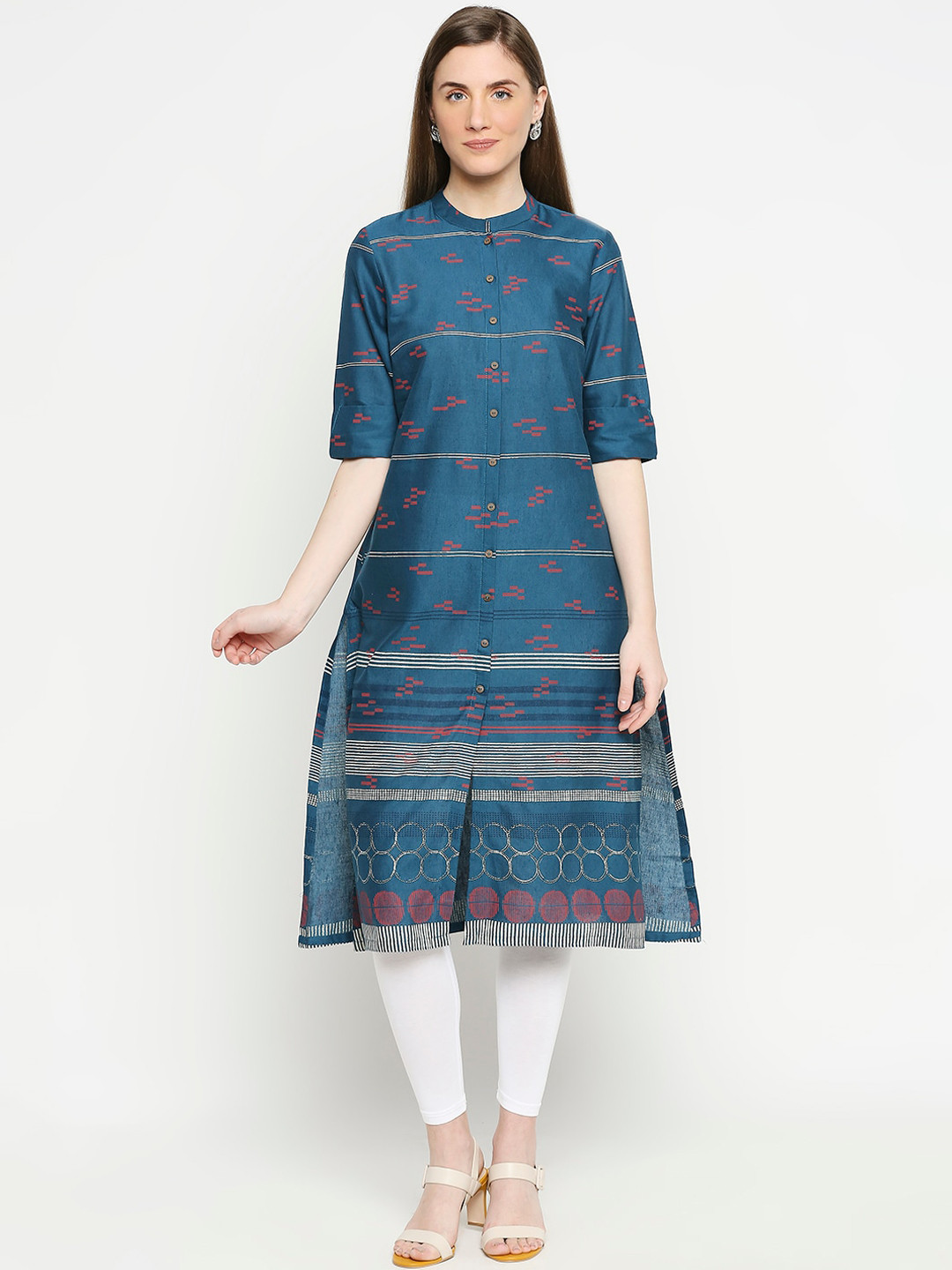 

RANGMANCH BY PANTALOONS Women Teal Blue Geometric Printed Kurta