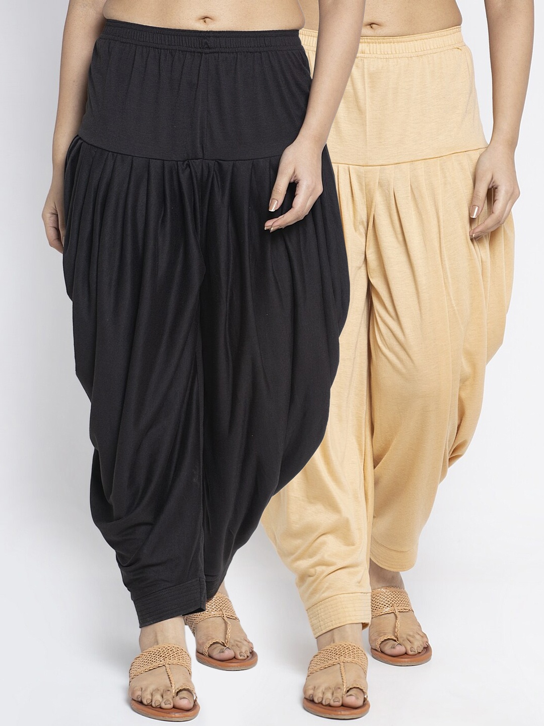 GRACIT Women Pack Of 2 Black & Beige Solid Salwars