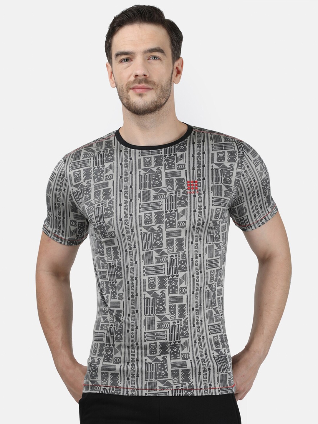 

rock it Men Grey Printed Slim Fit T-shirt