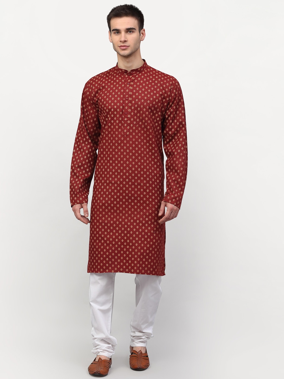 

Jompers Men Maroon Ethnic Motifs Kurta with Pyjamas