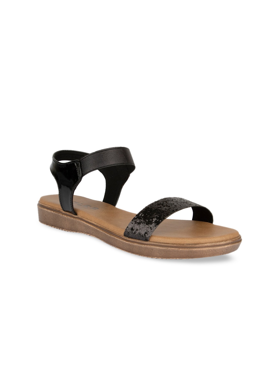 

SOLES Women Black Embellished Open Toe Flats