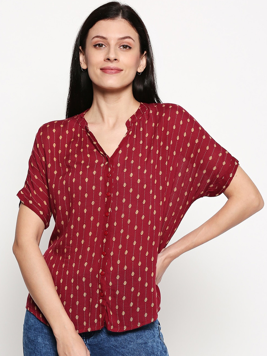 

People Women Maroon Printed Casual Shirt
