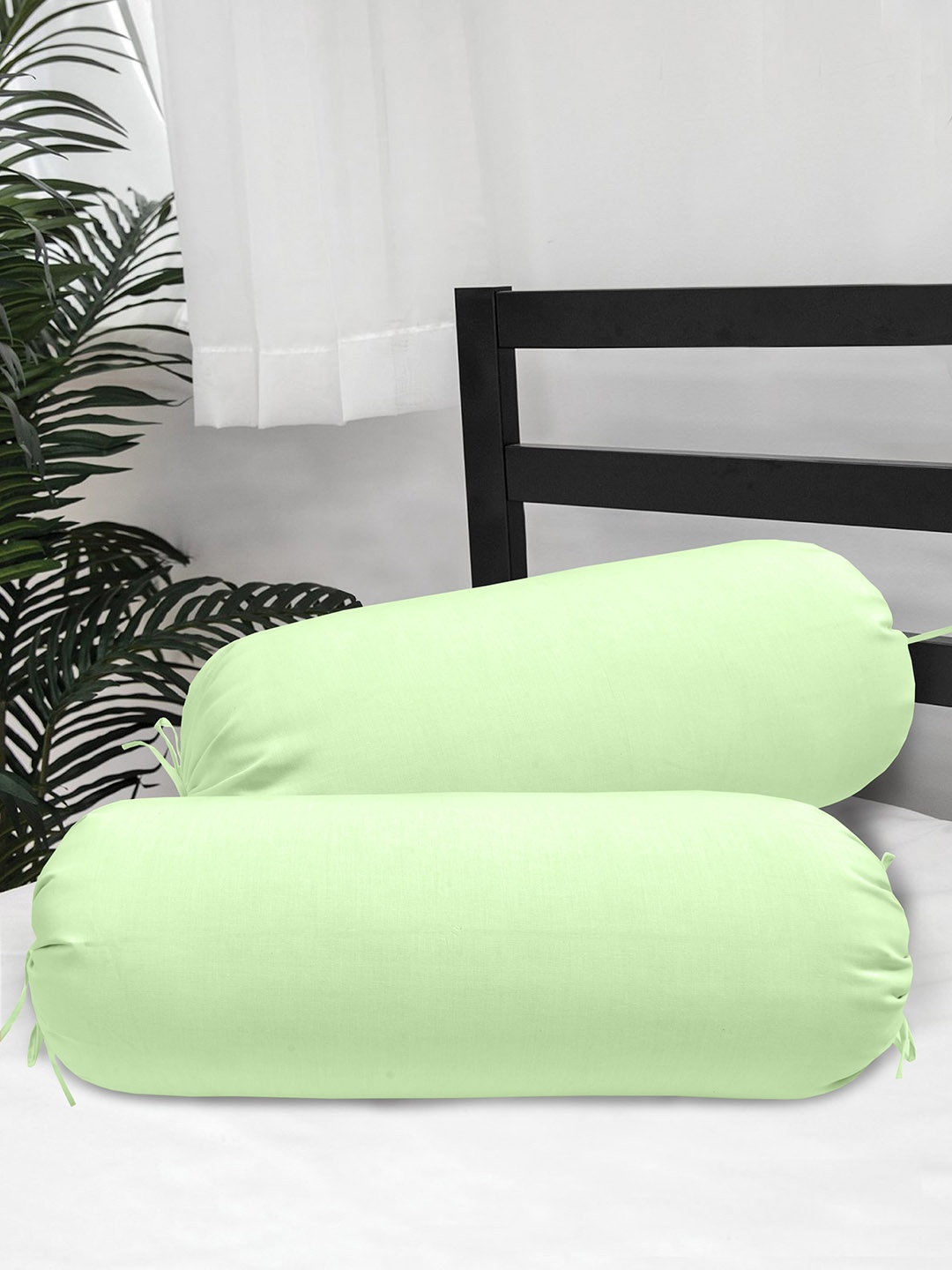 

Clasiko Set Of 2 Mint-Green Solid 300TC Cotton Bolster Covers