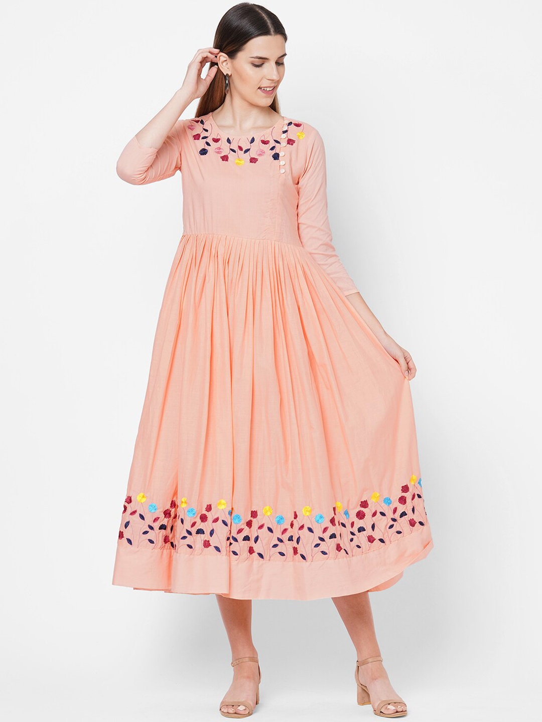 

FASHOR Peach Floral Chiffon Midi Dress