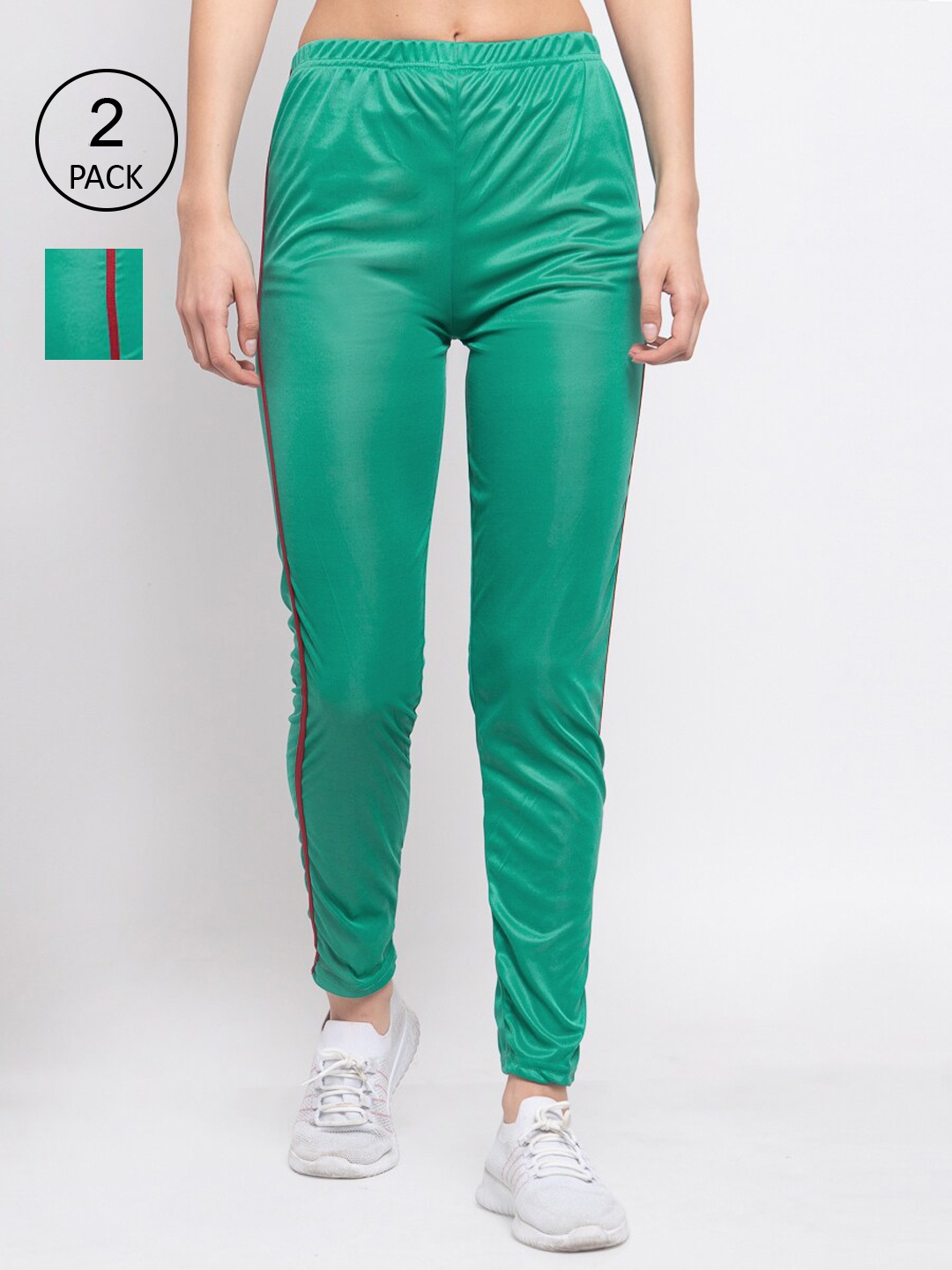 KLOTTHE Women Pack Of 2 Green Solid Ankle-Length Leggings