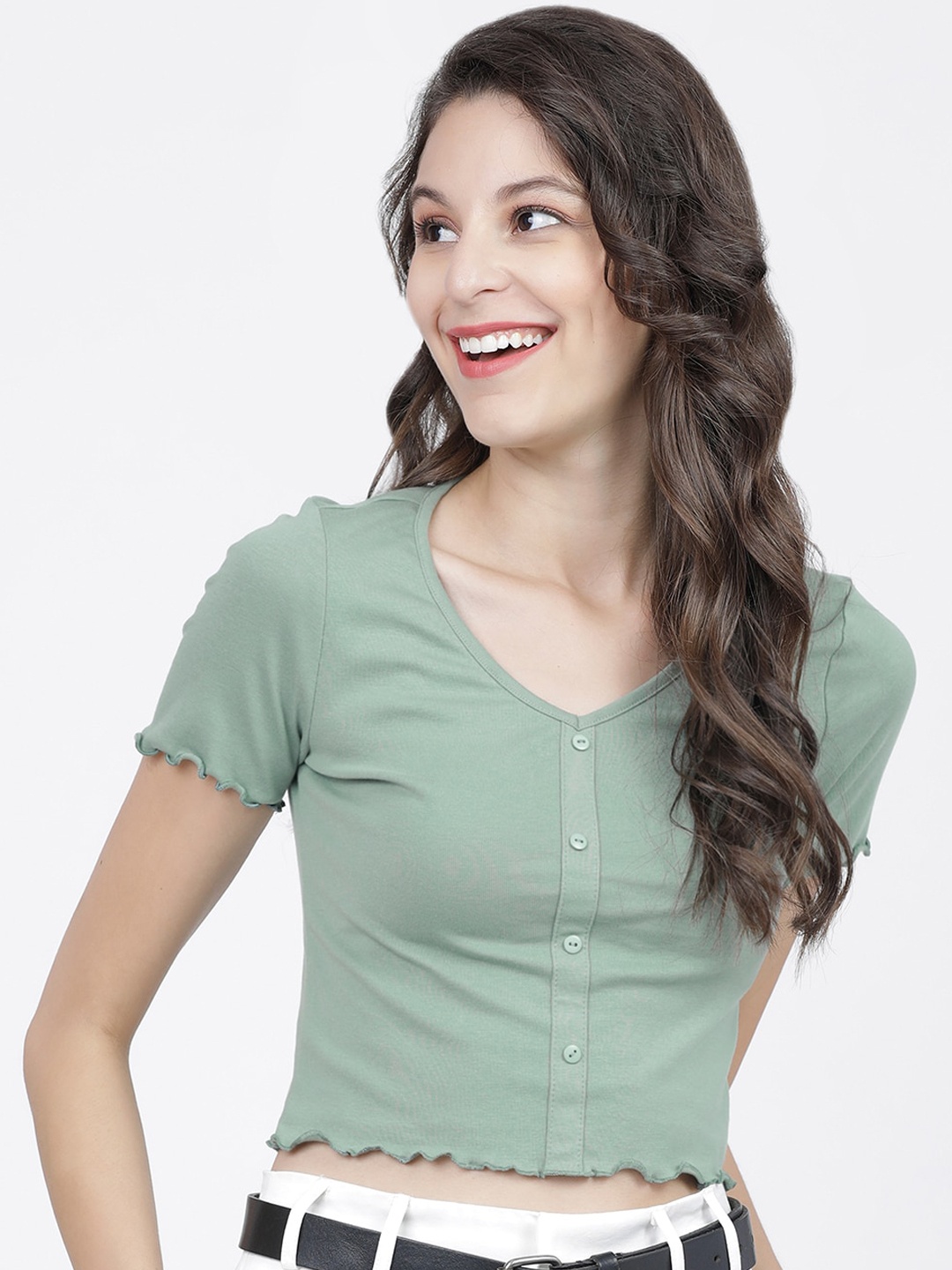 

Tokyo Talkies Green Regular Crop Top