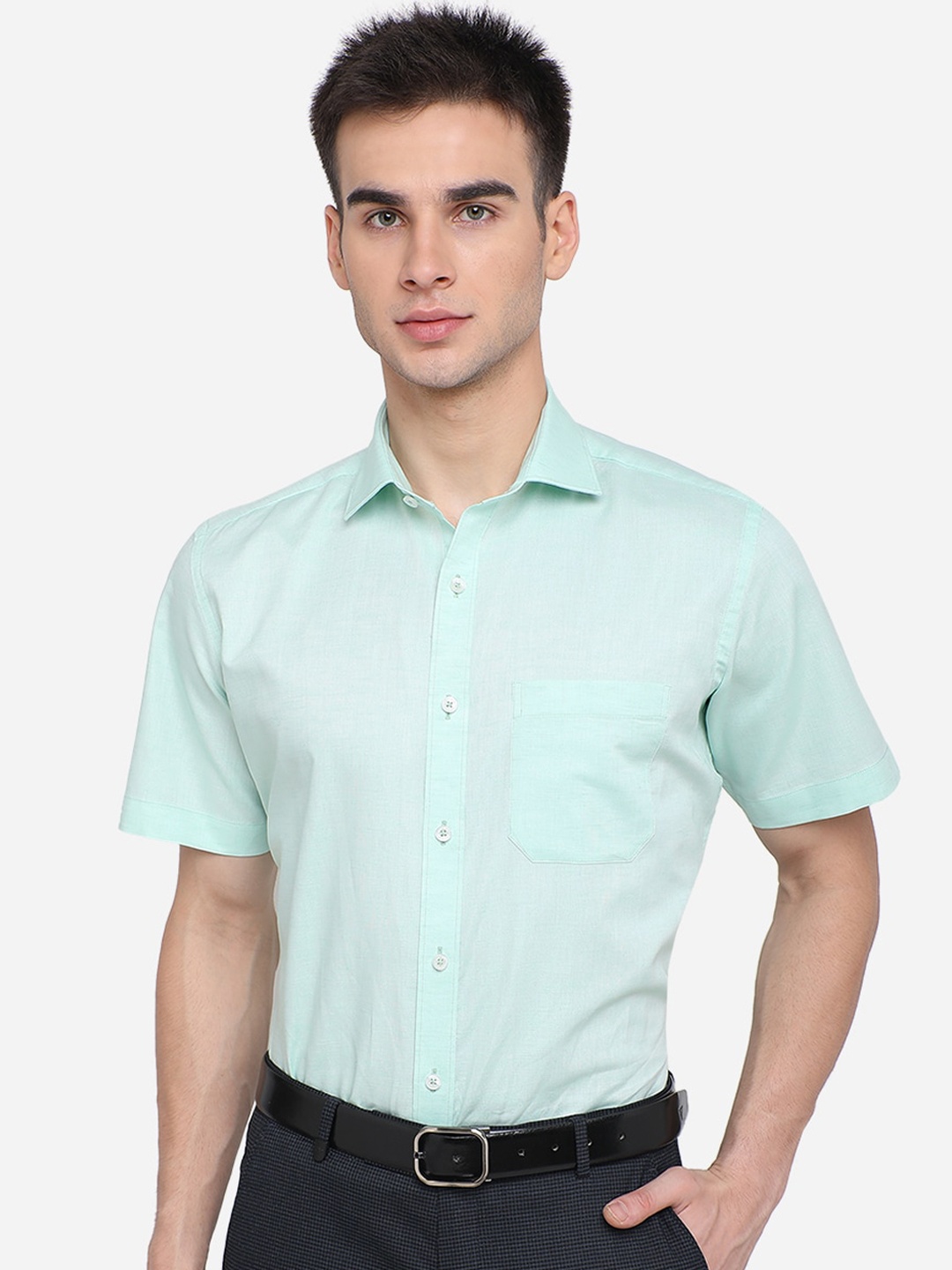 

JADE BLUE Men Green Pure Cotton Casual Shirt