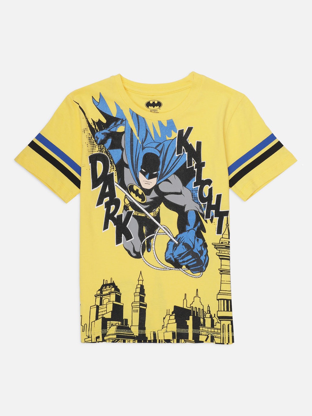 

Kids Ville Boys Yellow & Blue Batman Printed T-shirt