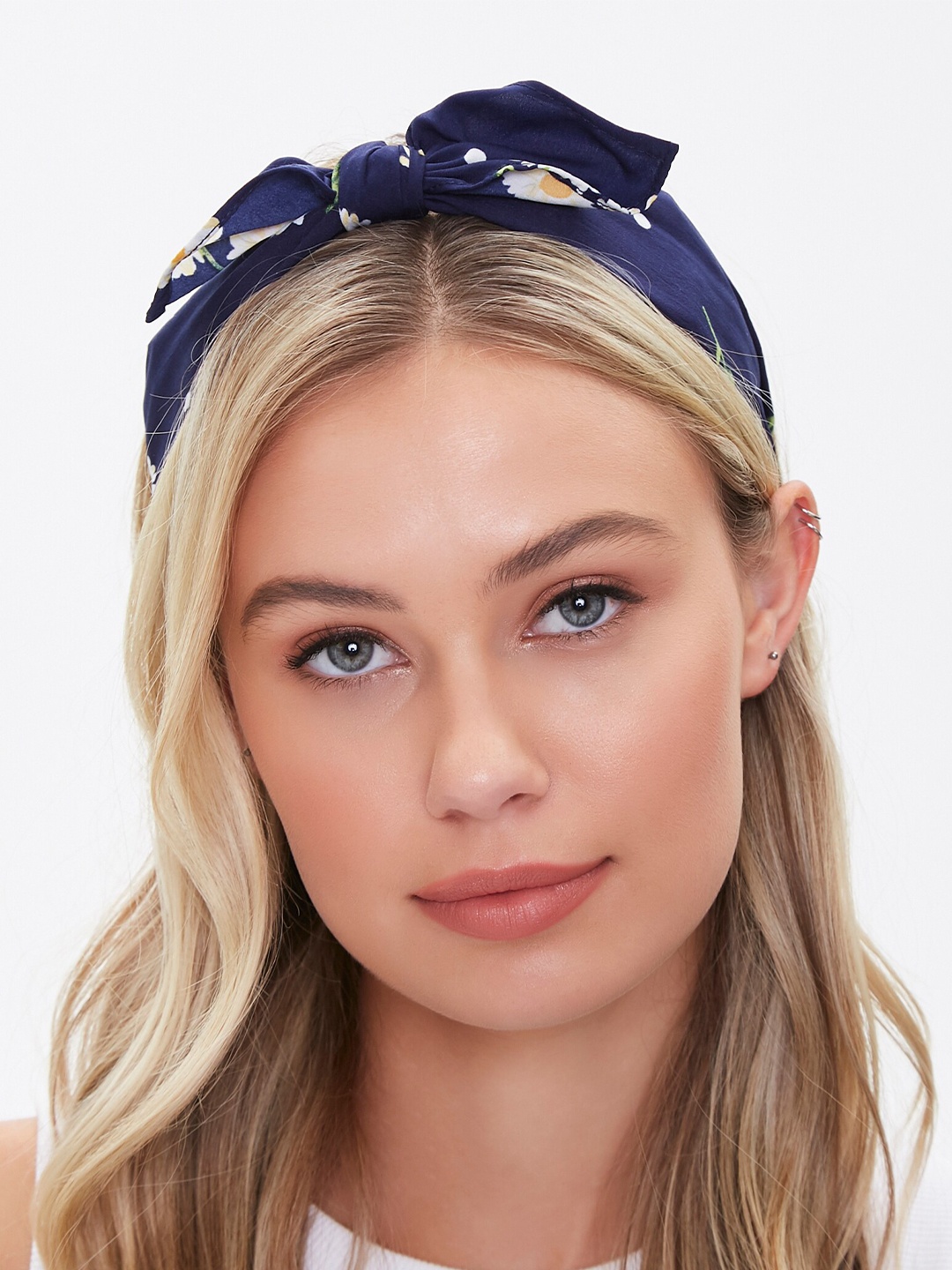 

FOREVER 21 Women Navy Blue & White Printed Hairband
