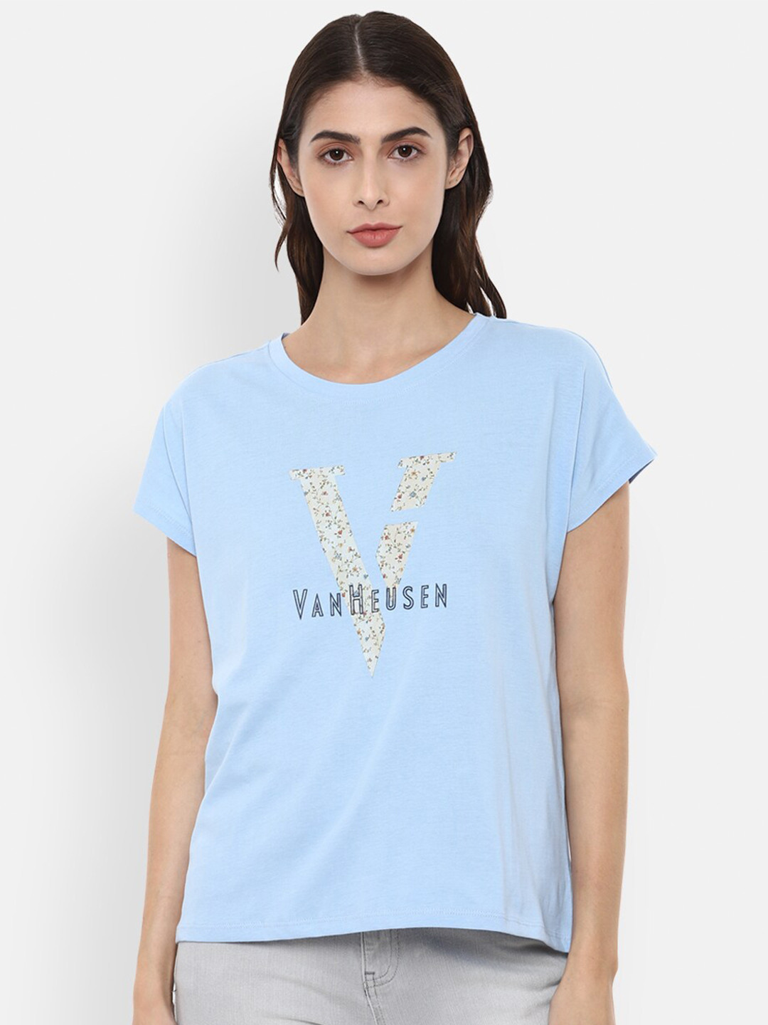 

Van Heusen Woman Blue Brand Logo Printed T-shirt