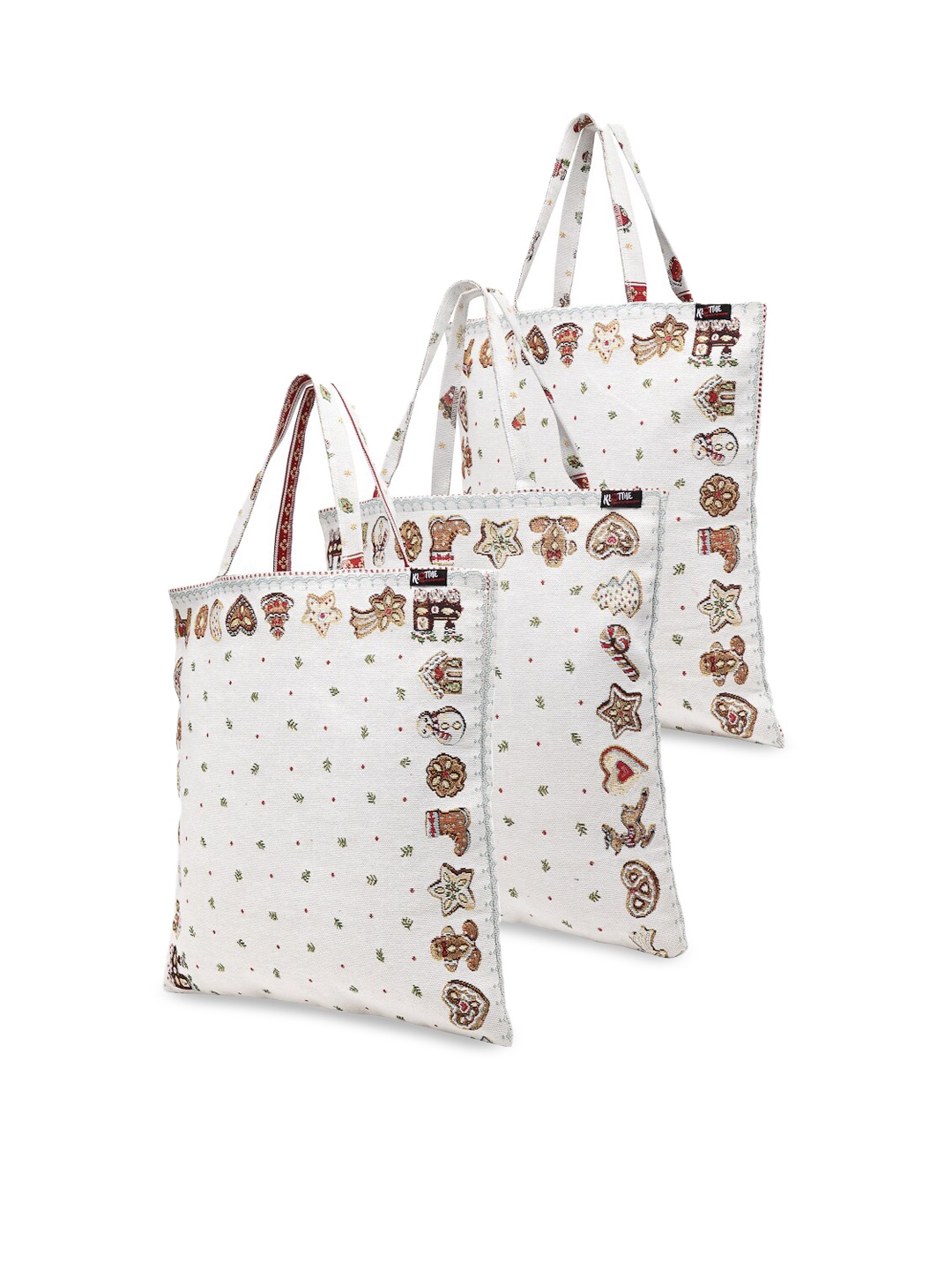 

KLOTTHE Pack Of 3 White Jacquard Shopper Tote Bags