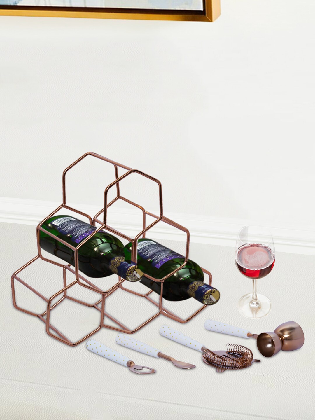

nestroots 5 Pcs Copper-Toned Stainless Steel & Wooden Bar Accessories