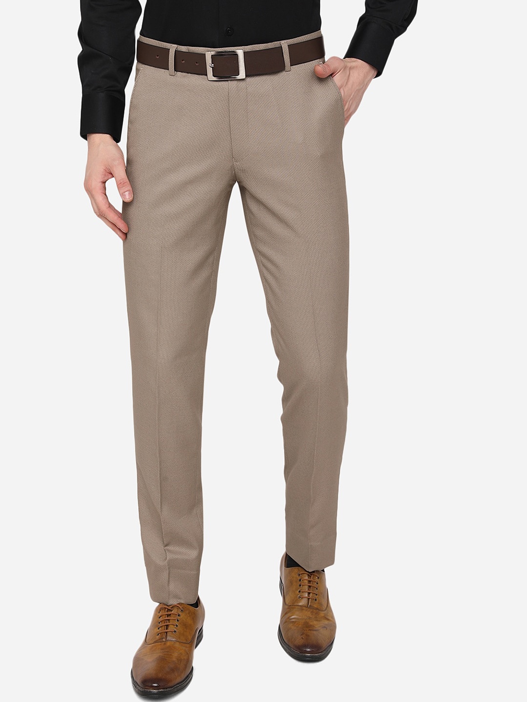 

Greenfibre Men Khaki Solid Slim Fit Formal Trousers