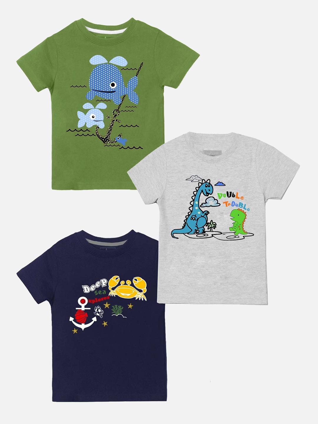

Naughty Ninos Boys Green & Grey Pack of 3 Printed T-shirts