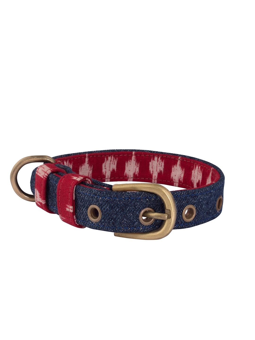 

PETWALE Navy Blue & Red Solid Denim Dog Belt Collar