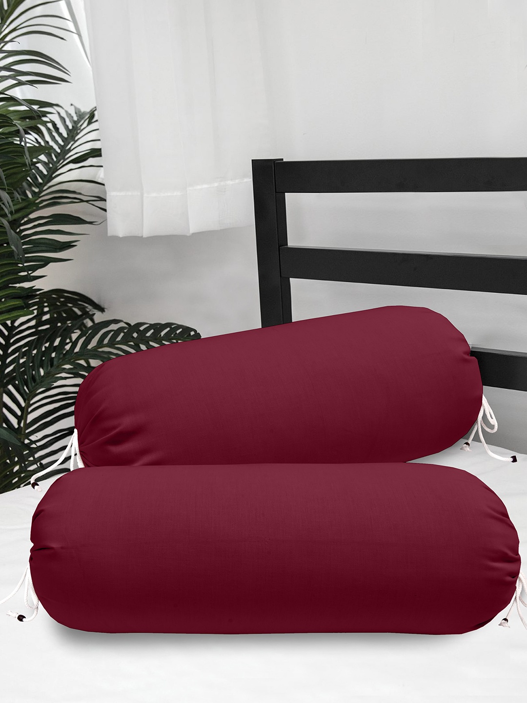 

Clasiko Set Of 2 Maroon Solid 300 TC Bolster Covers